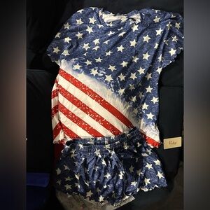 Patriotic pajama top and shorts set size large. New